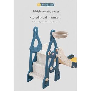 Tobogan pentru copii Nichiduta Garden Rocket white de interiorexterior, prevazut cu scara si manere de sustinere, cu mini-cos de Baschet, dimensiune 150 x 38 x 91 cm imagine