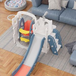 Spatiu de joaca pentru copii 3in1 Nichiduta Garden White de interiorexterior, cu platforma, tobogan, leagan cu bara de protectie detasabila, cos de baschet imagine