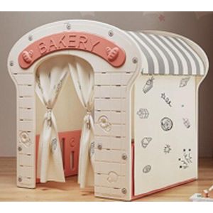 Casuta de joaca pentru copii Nichiduta Garden Pink Bakery, iluminata, intrare eleganta cu perdelele, constructie robusta, margini rotunjite, dimensiune 115 x 92 x 98 cm imagine