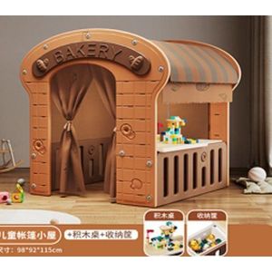 Casuta de joaca pentru copii Nichiduta Graden brown Bakery, iluminata, cu draperie si covoras din PU inclus, dimensiune 98 x 92 x 115 cm imagine