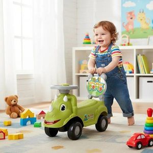 Masinuta fara pedale, model dinozaur verde, volan muzical, 50x21.5x33 cm imagine