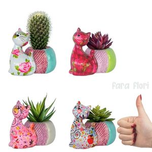 Decoratiune ceramica masca ghiveci Pisica Caramel inaltime 12.2 cm imagine