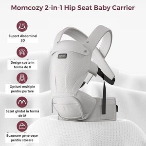 Marsupiu Hip Seat cu perna pentru sold 2in1 reglabil cu suport lombar pentru parinti Momcozy negru imagine