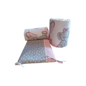 Set 2 aparatori laterale din bumbac pentru patut 120x60 cm Beberoyal ElefantBirds Pink imagine