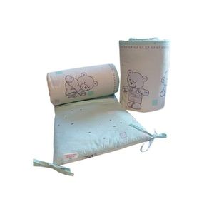 Set 2 aparatori laterale din bumbac pentru patut 120x60 cm Beberoyal BearsToys Turcoaz imagine