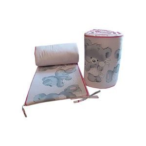 Set 2 aparatori laterale din bumbac pentru patut 120x60 cm Beberoyal BearsRabbit Roz imagine