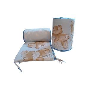 Set 2 aparatori laterale din bumbac pentru patut 120x60 cm Beberoyal BearsRabbit Albastru imagine