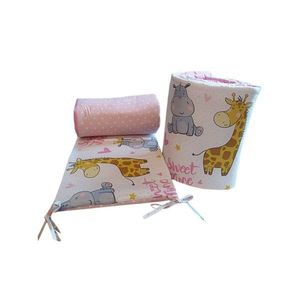 Set 2 aparatori laterale din bumbac pentru patut 120x60 cm Beberoyal HippoGiraffe Roz imagine