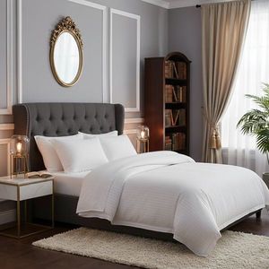 Lenjerie Somnart pentru pat dublu cu 4 piese, cearceaf pat clasic 240 x 260 cm, cearceaf pilota 200 x 230 cm, 2 fete de perne 50 x 70 cm din bumbac damasc alb imagine