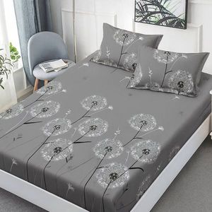 Cearceaf de pat cu elastic Somnart din finet cu imprimeu papadii gri, pentru saltea de 160 x 200 cm cu 2 fete de perna imagine