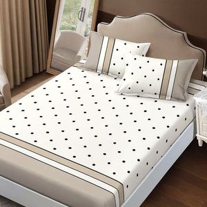 Cearceaf de pat cu elastic Somnart din finet cu imprimeu buline, pentru saltea de 160 x 200 cm cu 2 fete de perna imagine