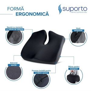 Set perna sezut si perna lombara Suporto Confort Negru imagine