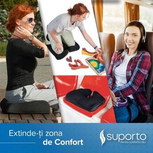 Set perna de sezut si perna lombara inalta Suporto Confort Complet Negru imagine