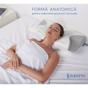 Set perna ortopedica cervicala pentru dormit cu extensii negre + masca de dormit Suporto 3D cu saculet verde smarald, ideale pentru ochi obositi si un somn odihnitor imagine