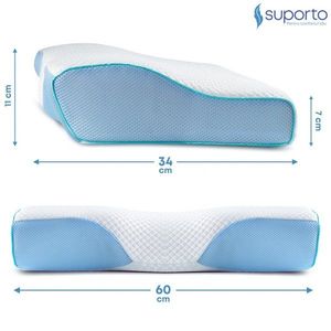 Set perna cervicala anatomica si ortopedica albastra + masca de dormit Suporto 3D cu saculet verde smarald imagine