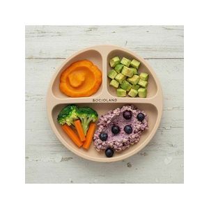 Farfurie rotunda compartimentata Bocioland cu 3 compartimente beige imagine