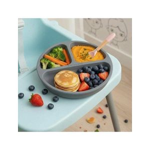 Farfurie rotunda compartimentata Bocioland cu 3 compartimente Dark grey imagine