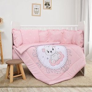 Lenjerie cu 7 piese pentru patut 120x60 cm Lorelli Lily Little Bear Pink din bumbac ranforce imagine