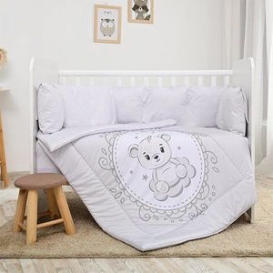 Lenjerie cu 7 piese pentru patut 120x60 cm Lorelli Lily Little Bear Grey din bumbac ranforce imagine