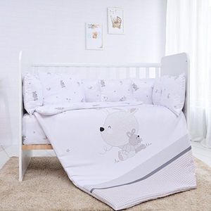 Lenjerie cu 7 piese pentru patut 120x60 cm Lorelli Lily Little Rabbits Grey din bumbac ranforce imagine