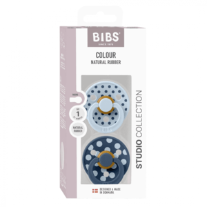 Set 2 suzete Bibs Colour Studio Collection Polka Dots tetina rotunda 0 luni+ Baby BlueSteel Blue imagine