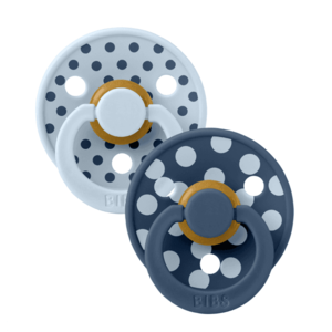 Set 2 suzete Bibs Colour Studio Collection Polka Dots tetina rotunda 6 luni+ Baby BlueSteel Blue imagine