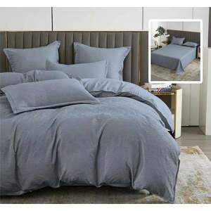 Lenjerie de pat cu 6 piese Natur Uni Baroque cu cearceaf pat clasic, cearceaf pilota 200 x 230 cm, 2 fete perna 50 x 70 cm si 2 fete perna 70 x 70 cm, antracit imagine