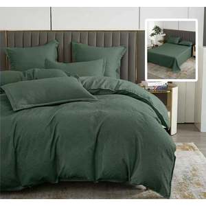 Lenjerie de pat cu 6 piese Natur Uni Baroque cu cearceaf pat clasic, cearceaf pilota 200 x 230 cm, 2 fete perna 50 x 70 cm si 2 fete perna 70 x 70 cm verde imagine