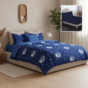 Lenjerie de pat din finet cu 6 piese, cearceaf pat cu elastic, cearceaf pilota 200 x 230 cm, 2 fete perna 50 x 70 cm si 2 fete perna 70 x 70 cm Galaxy imagine