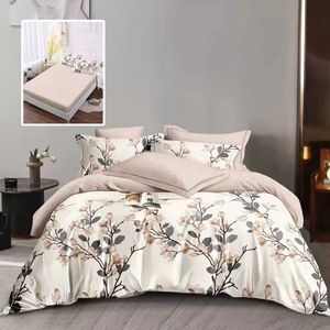 Lenjerie de pat din finet cu 6 piese, cearceaf pat cu elastic, cearceaf pilota 200 x 230 cm, 2 fete perna 50 x 70 cm si 2 fete perna 70 x 70 cm flori crem imagine