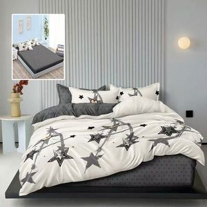 Lenjerie de pat din finet cu 6 piese, cearceaf pat cu elastic, cearceaf pilota 200 x 230 cm, 2 fete perna 50 x 70 cm si 2 fete perna 70 x 70 cm stelute imagine