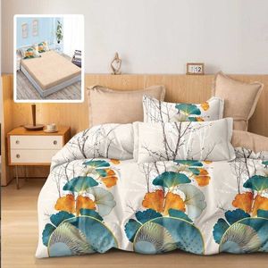 Lenjerie de pat din finet cu 6 piese, cearceaf pat cu elastic, cearceaf pilota 200 x 230 cm, 2 fete perna 50 x 70 cm si 2 fete perna 70 x 70 cm crem - turcoaz imagine