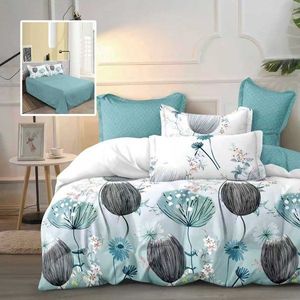 Lenjerie de pat din finet cu 6 piese, cearceaf pat clasic, cearceaf pilota 200 x 230 cm, 2 fete perna 50 x 70 cm si 2 fete perna 70 x 70 cm alb - turcoaz imagine