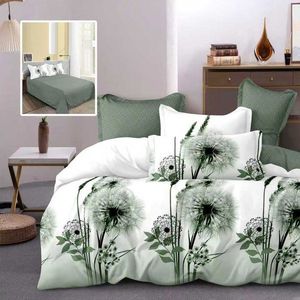 Lenjerie de pat din finet cu 6 piese, cearceaf pat clasic, cearceaf pilota 200 x 230 cm, 2 fete perna 50 x 70 cm si 2 fete perna 70 x 70 cm model papadie verde imagine