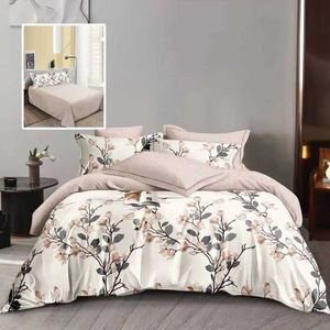 Lenjerie de pat din finet cu 6 piese, cearceaf pat clasic, cearceaf pilota 200 x 230 cm, 2 fete perna 50 x 70 cm si 2 fete perna 70 x 70 cm model flori crem imagine