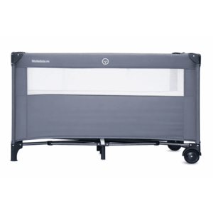 Patut pliabil pentru copii Nichiduta Grey, laterala culisanta, doua nivele, cadru din otel, material poliester 210D, roti cu frana, buzunar lateral, dimensiune 125 x 65 x 77 cm, geanta de transport inclusa imagine
