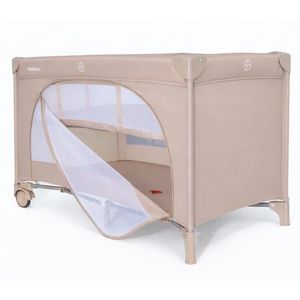 Patut pliabil pentru copii Nichiduta Beige, cu doua nivele, multifunctional 2 in 1, cadru din otel, material poliester 210D, roti cu franare, dimensiune 125 x 65 x 77 cm, geanta de transport inclusa imagine