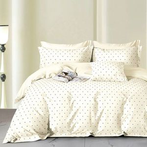 Lenjerie de pat Somnart Percale cu 4 piese, cearceaf pat clasic 240 x 260 cm, cearceaf pilota 200 x 230 cm si 2 fete perna 50 x 70 cm model cu buline imagine