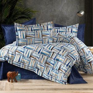 Lenjerie de pat 4 piese Somnart din bumbac cu cearceaf pat clasic, cearceaf pilota 200 x 230 cm si 2 fete perna 50 x 70 cm albastru imagine