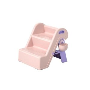 Inaltator pliabil cu doua trepte pentru copii Little Mom FoldStep Baby Pink, design compact si ergonomic, cu maner integrat si accesoriu practic detasabil imagine