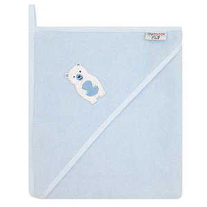 Prosop de baie pentru copii Bocioland Blue Polar bear 100x100 cm, din bumbac 100, prevazut cu capison decorat cu broderie vesela imagine
