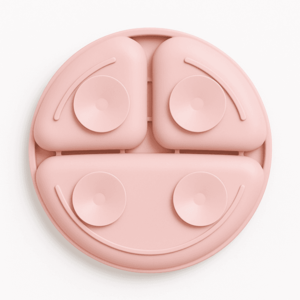 Farfurie din silicon pentru copii Bocioland Pink cu 3 compartimente si 4 ventuze de fixare, dimensiune 19.3 x 3 cm imagine