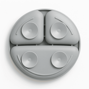 Farfurie din silicon pentru copii Bocioland Grey cu 3 compartimente si 4 ventuze de fixare, dimensiune 19.3 x 3 cm imagine