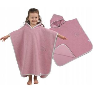 Poncho de baie pentru copii, BabyMam retro Pink, 126 x 60 cm, realizat din bumbac moale, cu agatatoare cuier imagine