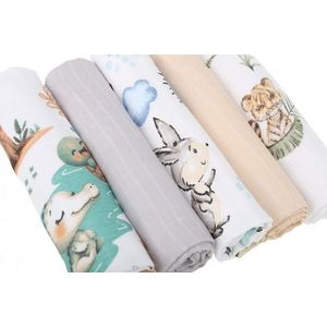 Set 5 scutece multifunctionale pentru copii BabyMam Jungle of Dreams, 60 x 80 cm, din bumbac tetra 100 imagine