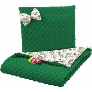 Set paturica 75x100 cm si perna 35x30 cm pentru copii, BabyMam minky green forest, versatila cu doua fete imagine