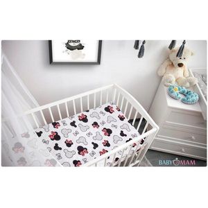 Cearceaf cu banda elastica pentru pat copii dimensiune 160 x 80 cm, 100 bumbac, BabyMam Minnie Mouse imagine