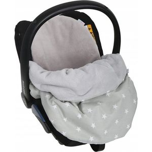 Paturica pentru copii BabyMam grey Stars, realizata cu doua fete din bumbac si din plus pufos, dimensiune 75 x 50 cm imagine