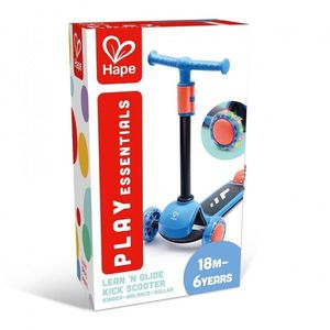 Trotineta pentru copii Hape Glide Kick Scooter albastru cu ghidon reglabil si roti luminoase imagine