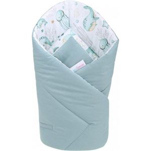 Paturica de infasat multifunctionala pentru nou-nascuti BabyMam Green Marine, din bumbac cu doua fete, fixare cu velcro, dimensiune 80 x 80 cm imagine